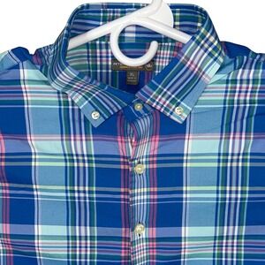 Peter Millar Summer Comfort Mens XL Plaid Button Up Shirt Blue Pink Lightweight‎